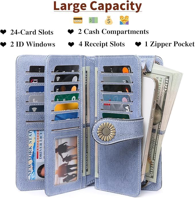 SENDEFN Wallets for Women Leather Credit Card Holder with RFID Blocking Large Capacity Wristlet | with RFID Blocking, Large Capacity, Wristlet, with RFID Blocking, Large Capacity, Wristlet - Image 2