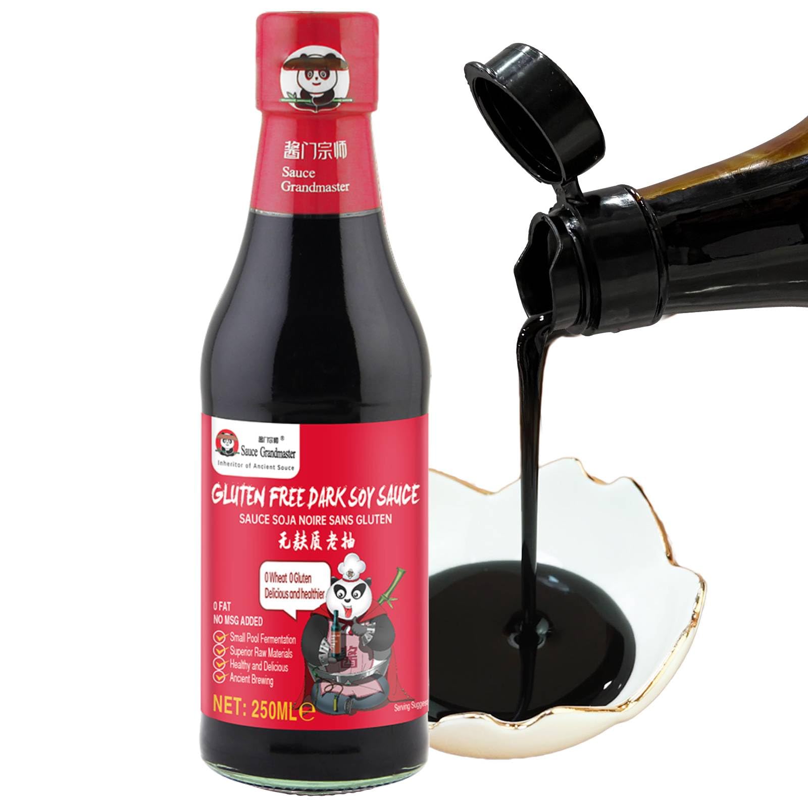 Premium Dunkle Sojasauce Glutenfrei | Natürlich gebraut nach 1400 Jahren Tradition | Ohne Konservierungsstoffe, Weizenfrei, Non-GMO | Ideal für Wok, Schmoren & Marinaden (250 ml) - Sauce Grandmaster