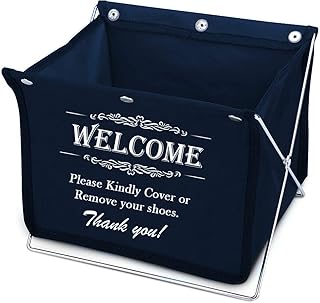 Navy Blue Foldable Fabric Box for Disposable Shoe Covers or Booties (Includes 10 Pairs of Shoe Covers)! Great for Realtor Listings and Open Houses. Ideal for Realtors, Contractors, Painters, and More.