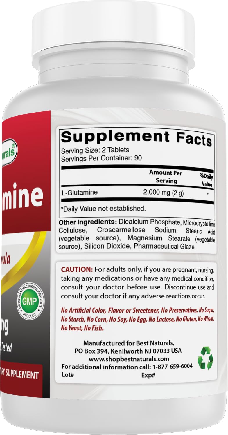 Best Naturals L-Glutamine 1000mg Fuel for Workout (Non-GMO) Tablets, 180 Count — Amazon image 6