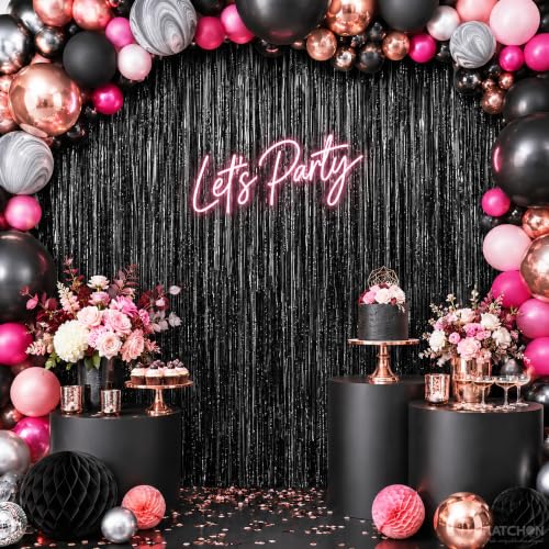 Image of KatchOn, Black Fringe Backdrop - Pack of 2 | Black Streamers for Black Birthday Decorations, Halloween Decorations | Tinsel Backdrop for Death to My 20s Decorations, Black Streamers Party Decorations