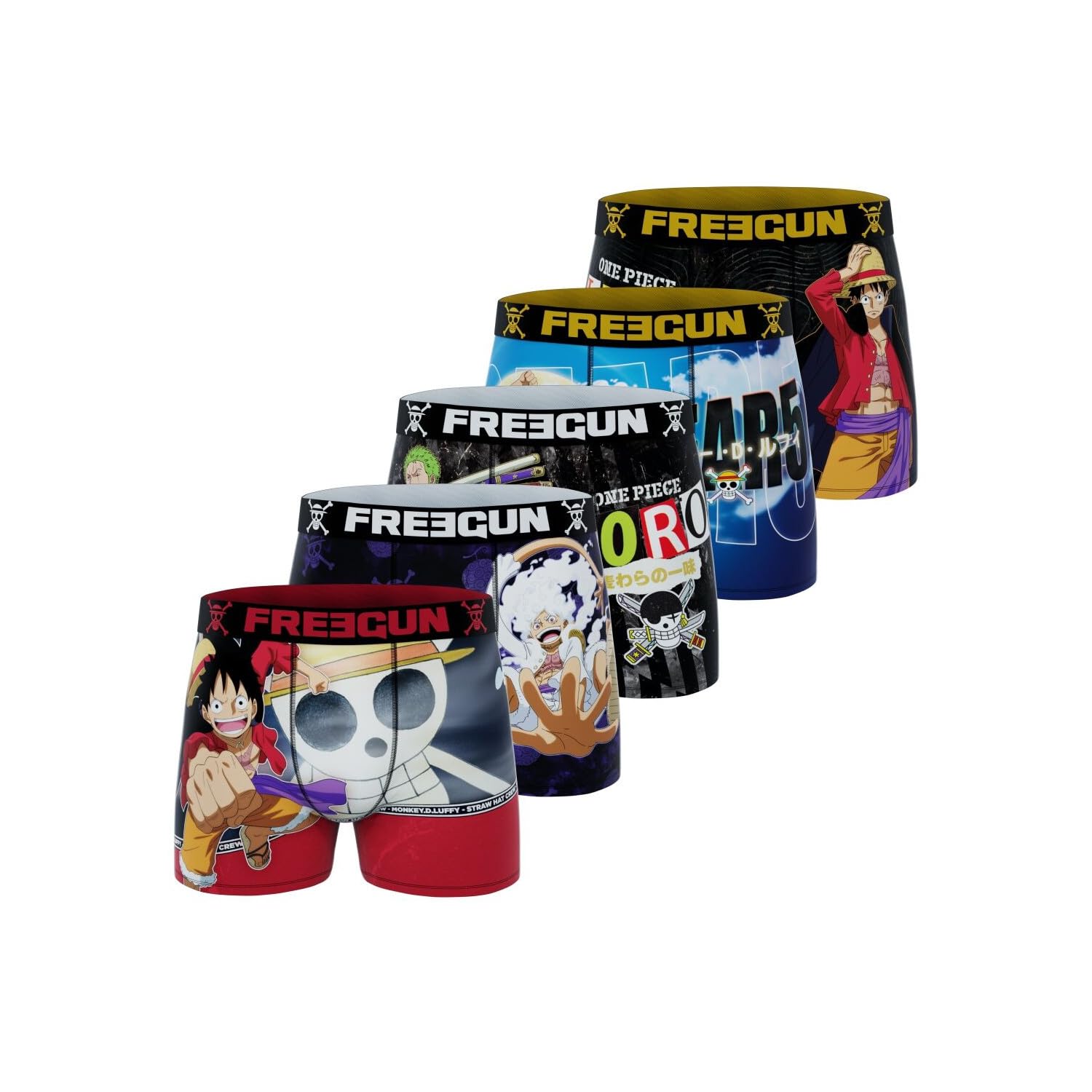 FREEGUN Calzoncillos Hombre Boxer Luffy, Roronoa zoro, Ropa Interior Hombre, ONE PIECE, Cómodo y Dulce (Lote de 5)