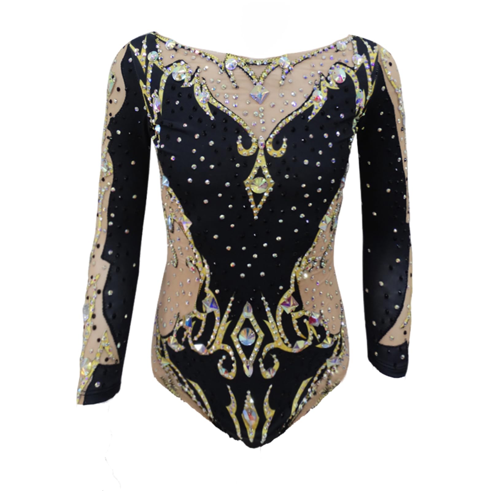 LIUHUO Maillot de gimnasia rítmica negro impreso brillante diamante de colores para competición rendimiento
