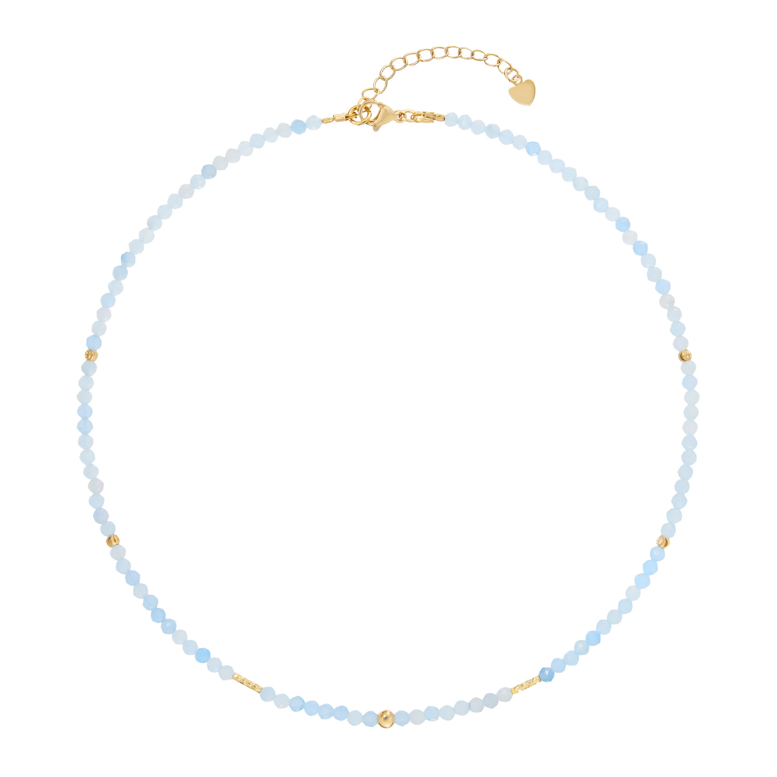 Akwamarin Halskette 3 mm 14K vergoldet echte Steine handgefertigt Damen Edelstein Kette
