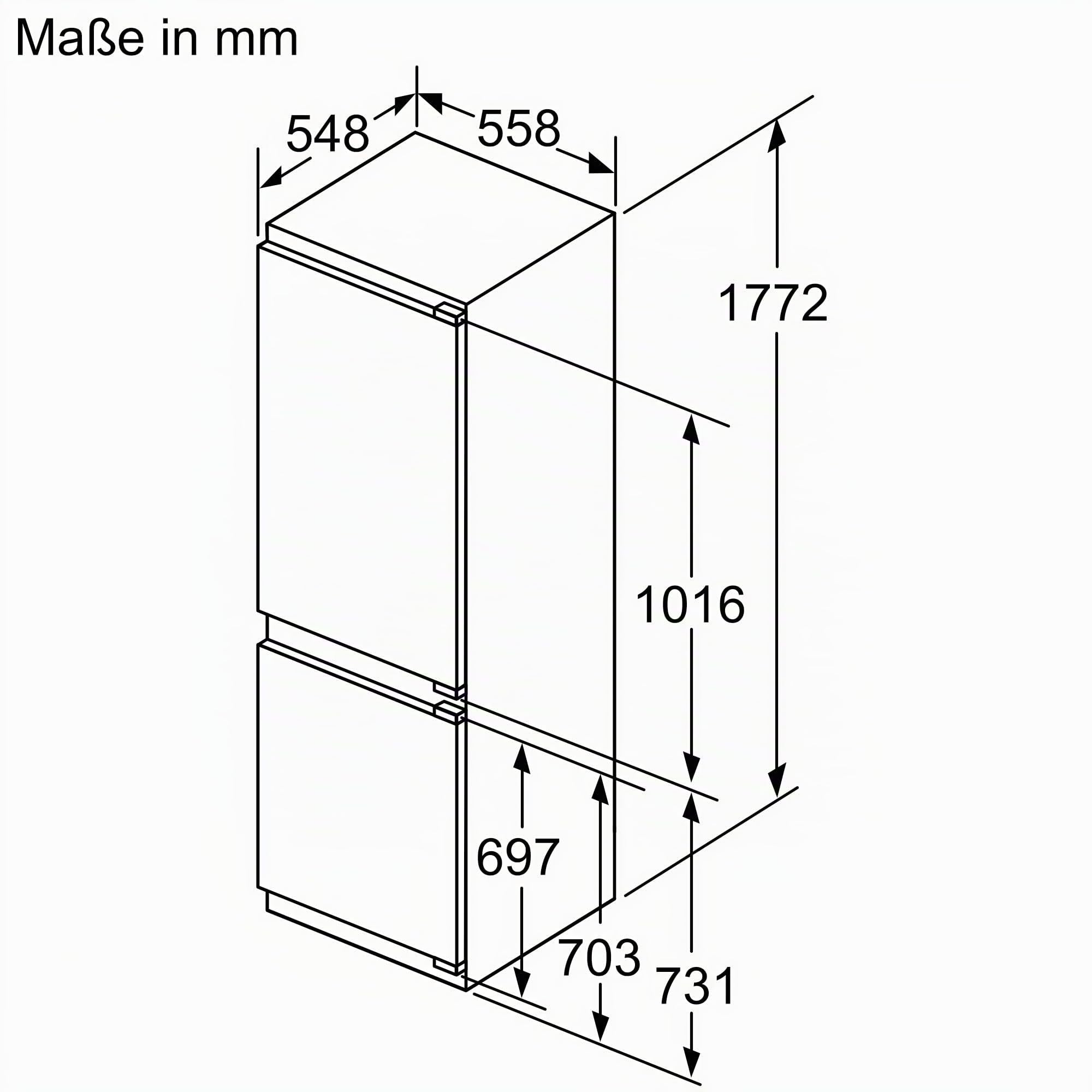 Siemens KI86NADD0 Einbau-Kühl-Gefrier-Kombination iQ500, einbaufähige Kühlkombination mit Gefrierbereich unten, 177,2x55,8 cm, 184L Kühlen, 76L Gefrieren, noFrost, hyperFresh, autoAirflow