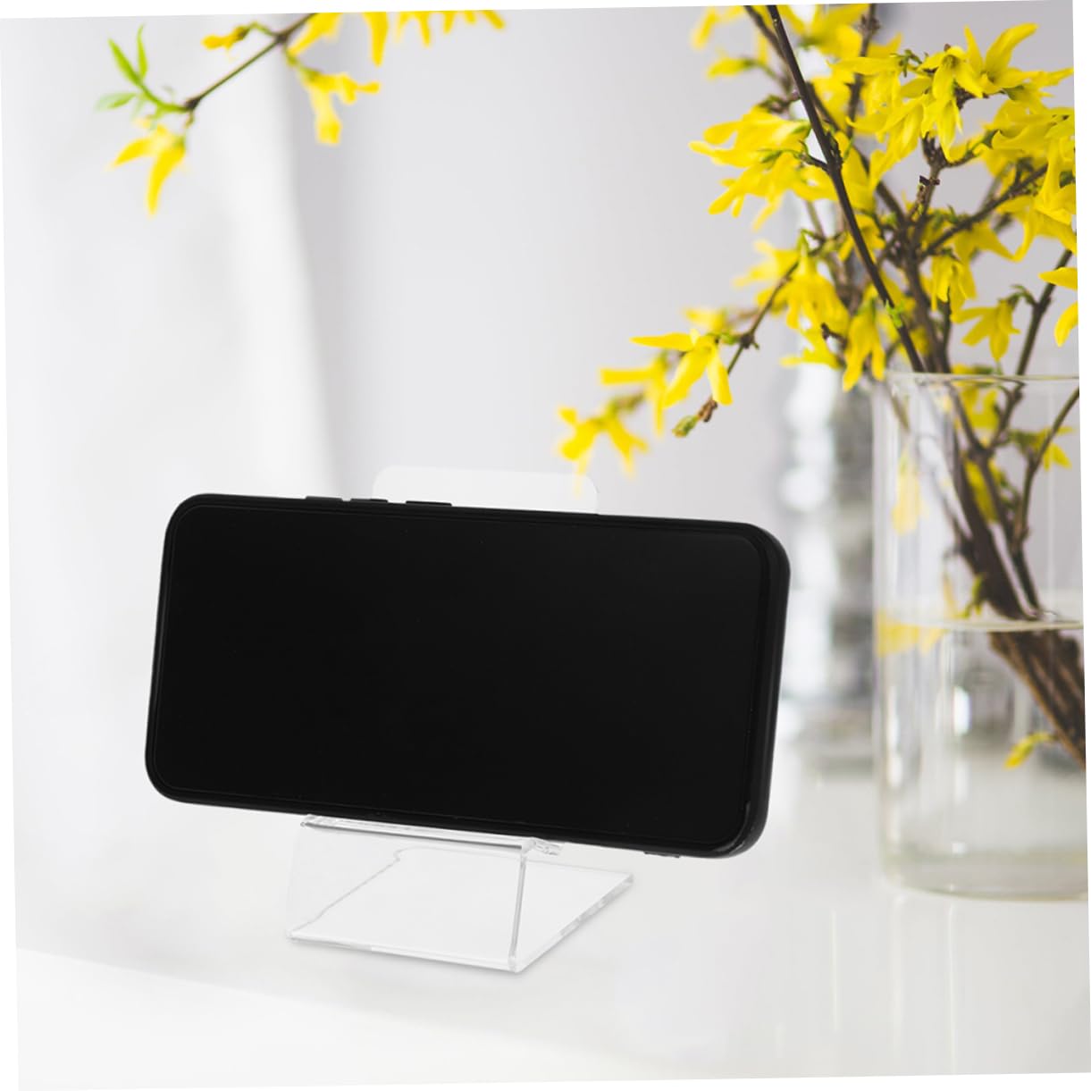 Supporto per Cellulare da Scrivania in Acrilico Trasparente 15 Pezzi | Tablet e Smartphone, Design Compatto e Linee Eleganti, Supporto Stabile per Videochiamate e Visione