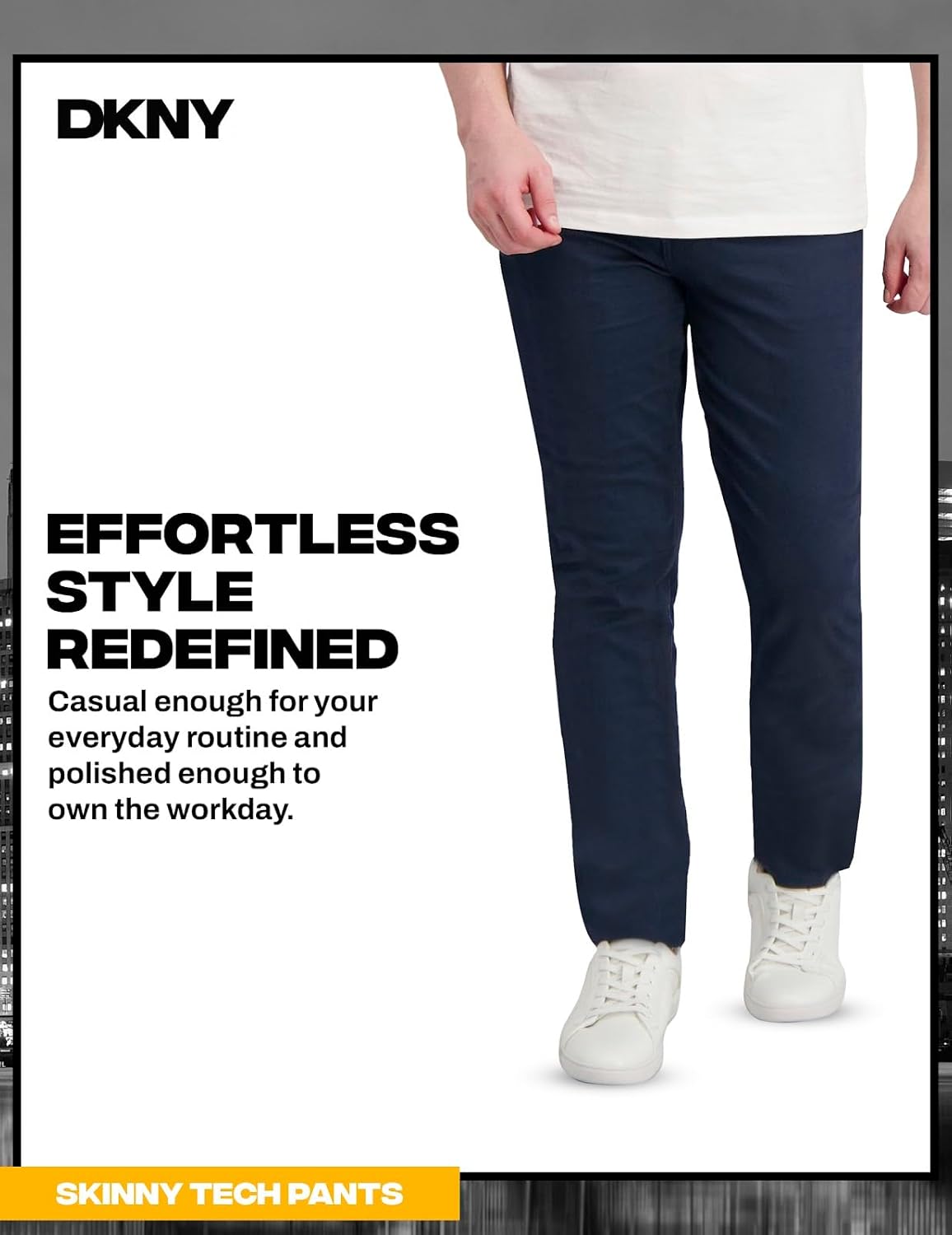 DKNY Men's Travel Pants - Stretch Performance, Skinny Fit Chinos with Zipper Pockets | Business Casual Pants for Men