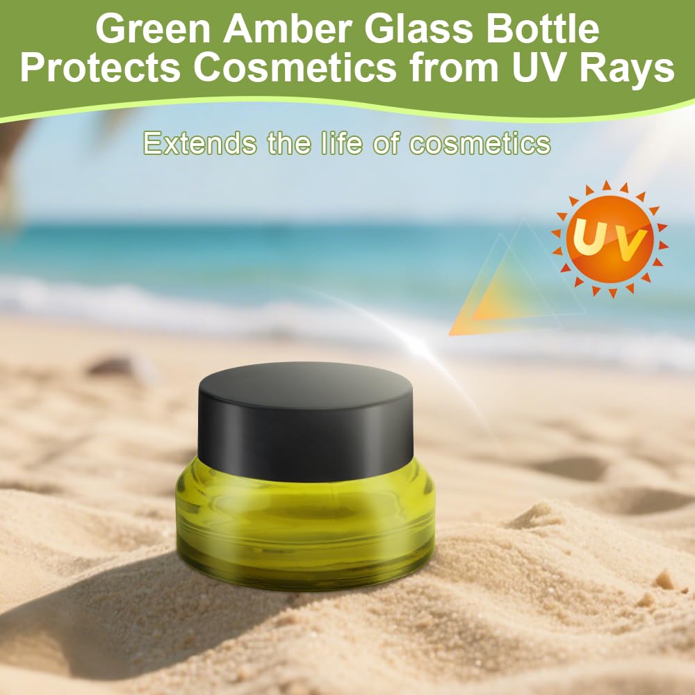 6 Pack Amber Glass Jars 30ml, Empty Cosmetic Jars with Lids, 6 Spatula & 16 Labels - Image 3