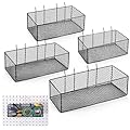 Norme 4 Pack Pegboard Baskets Set 4 Size Metal Wall Organizer Square Style Wire Pegboard Bins Wall Mount Peg Board Tool Organization for Workbench Accessories Garage Storage(Black)