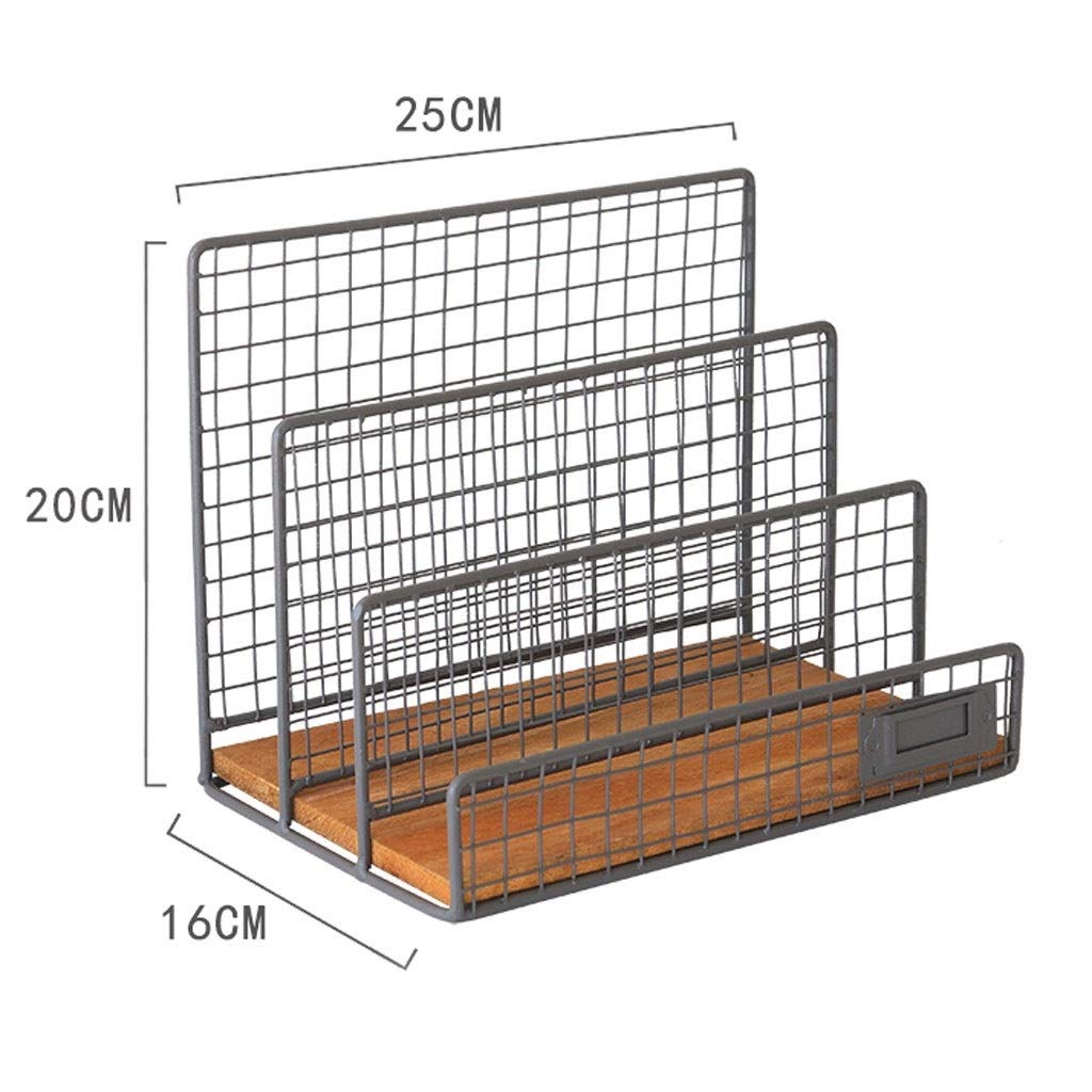 Scaffale per Libri a 3 Scomparti, portariviste da scrivania per classificatore di File, portaoggetti in Ferro battuto, Verticale, per classificatore di File, portaoggetti (B)