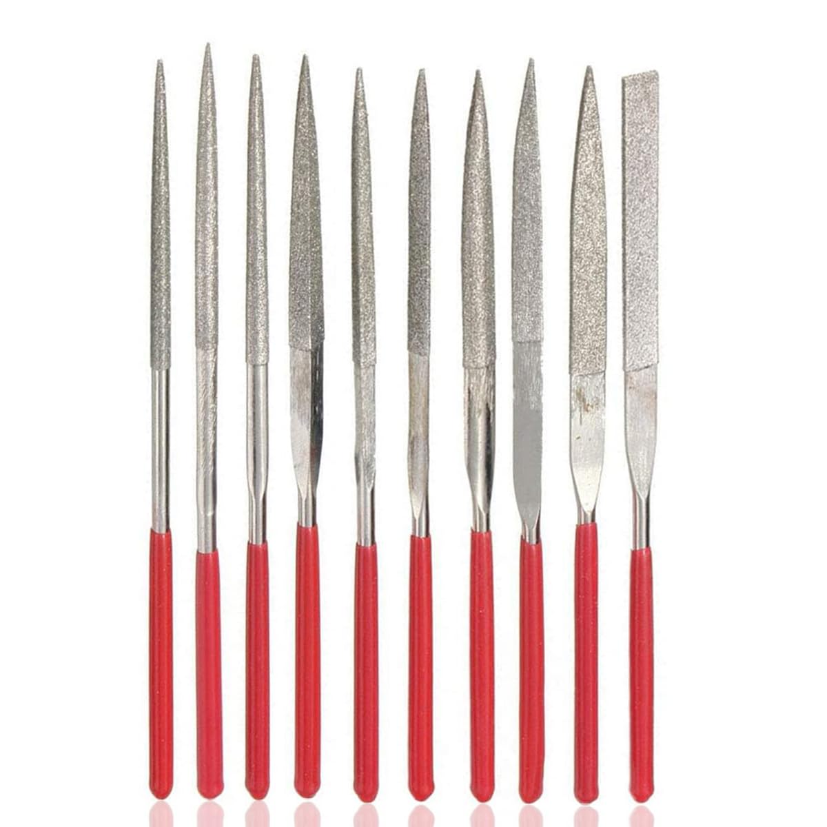 HaoTrade 10 Stück Mini Diamant Nadelfeilen Set Diamantbeschichtete 2x100mm | Diamant Feilen Set mit Gummigriff Metall Riffelfeilen Werkzeuge für 3D-Drucker Zubehör, Holz, Schmuck, Metall, Kunststoff