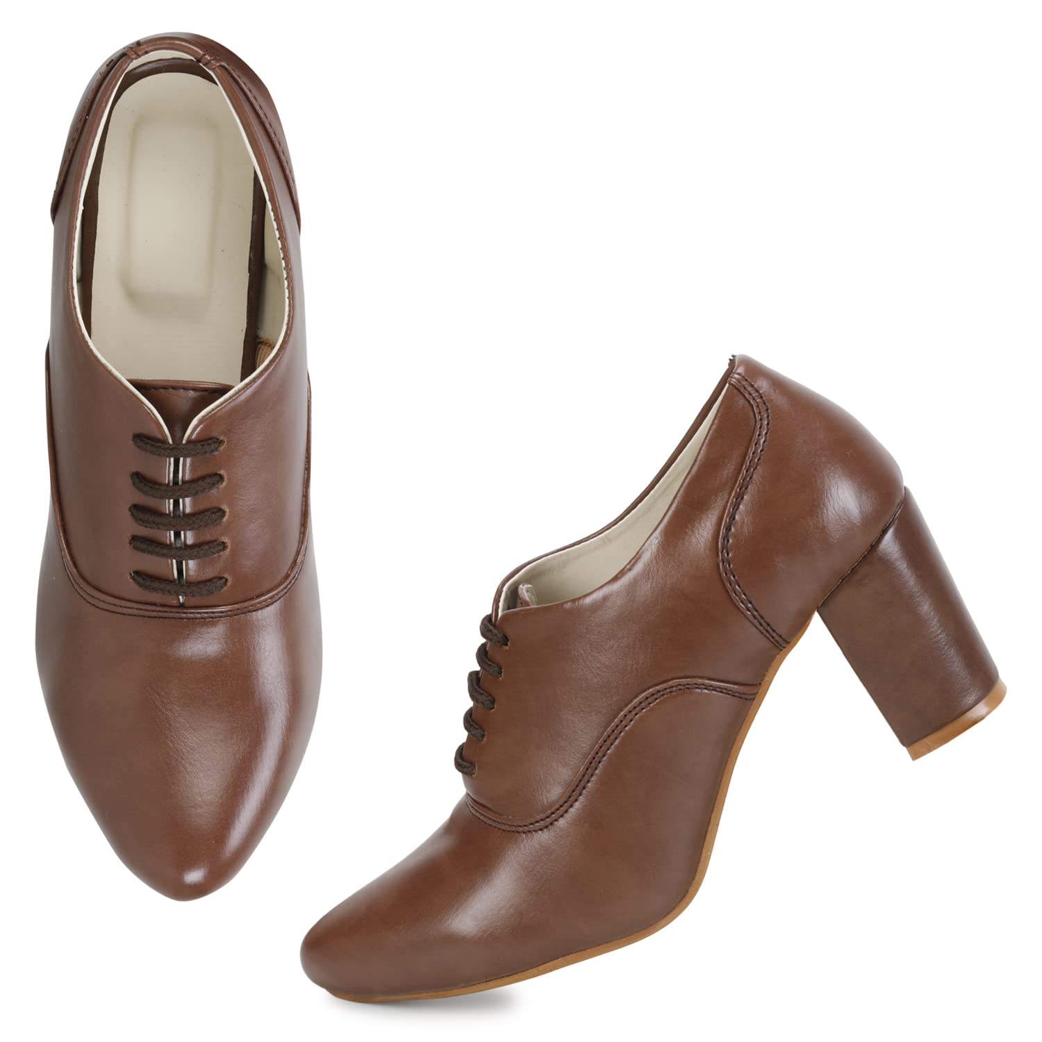 Ishransh Latest Formal High Heel Pump Shoes for Girls and Women (518 Brown 6UK) 3