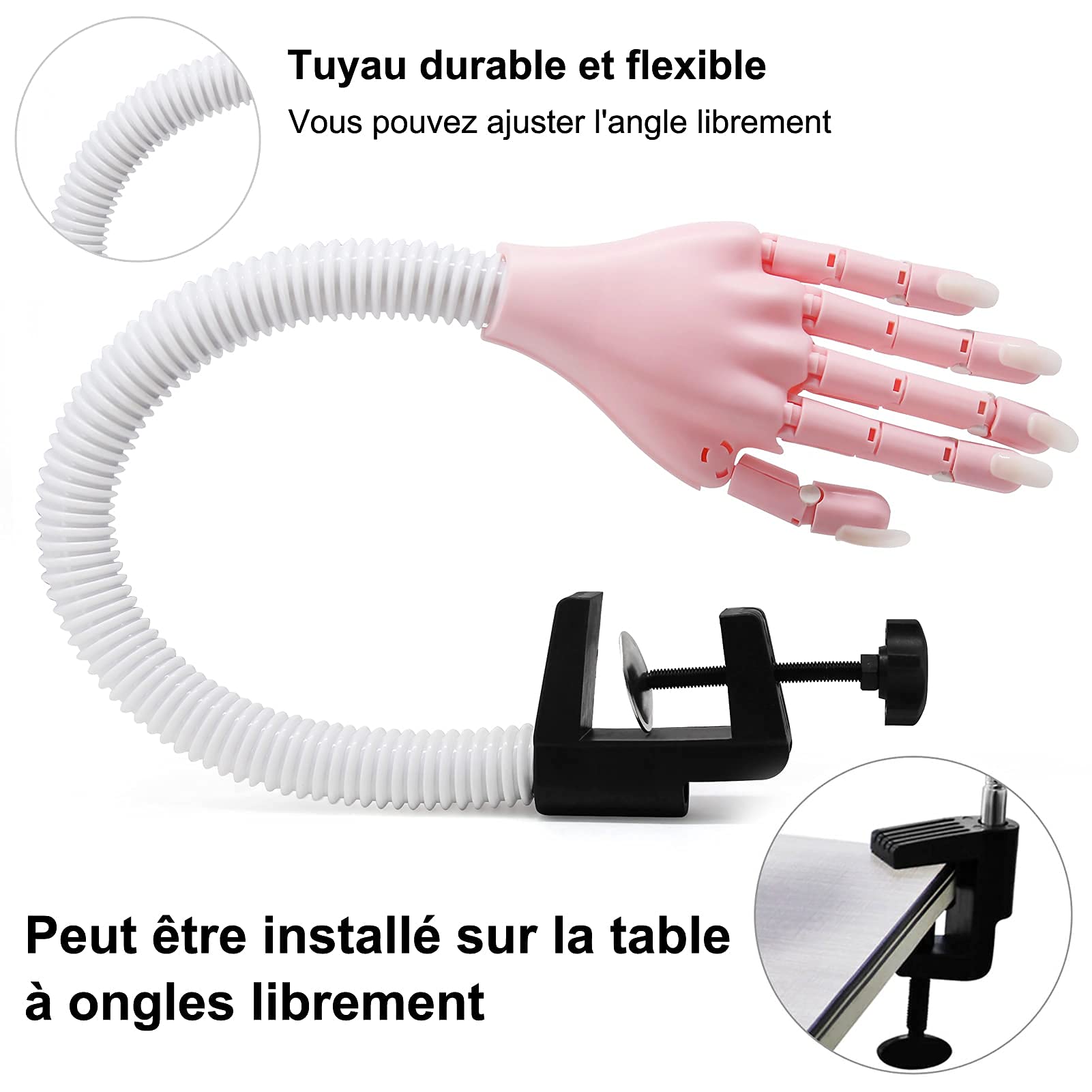 Main D'entrainement Manucure, Flexible Réglables Modèle Main Avec 400 Faux Ongles, Professionnels Main d Entrainement Pour Ongle, Rose