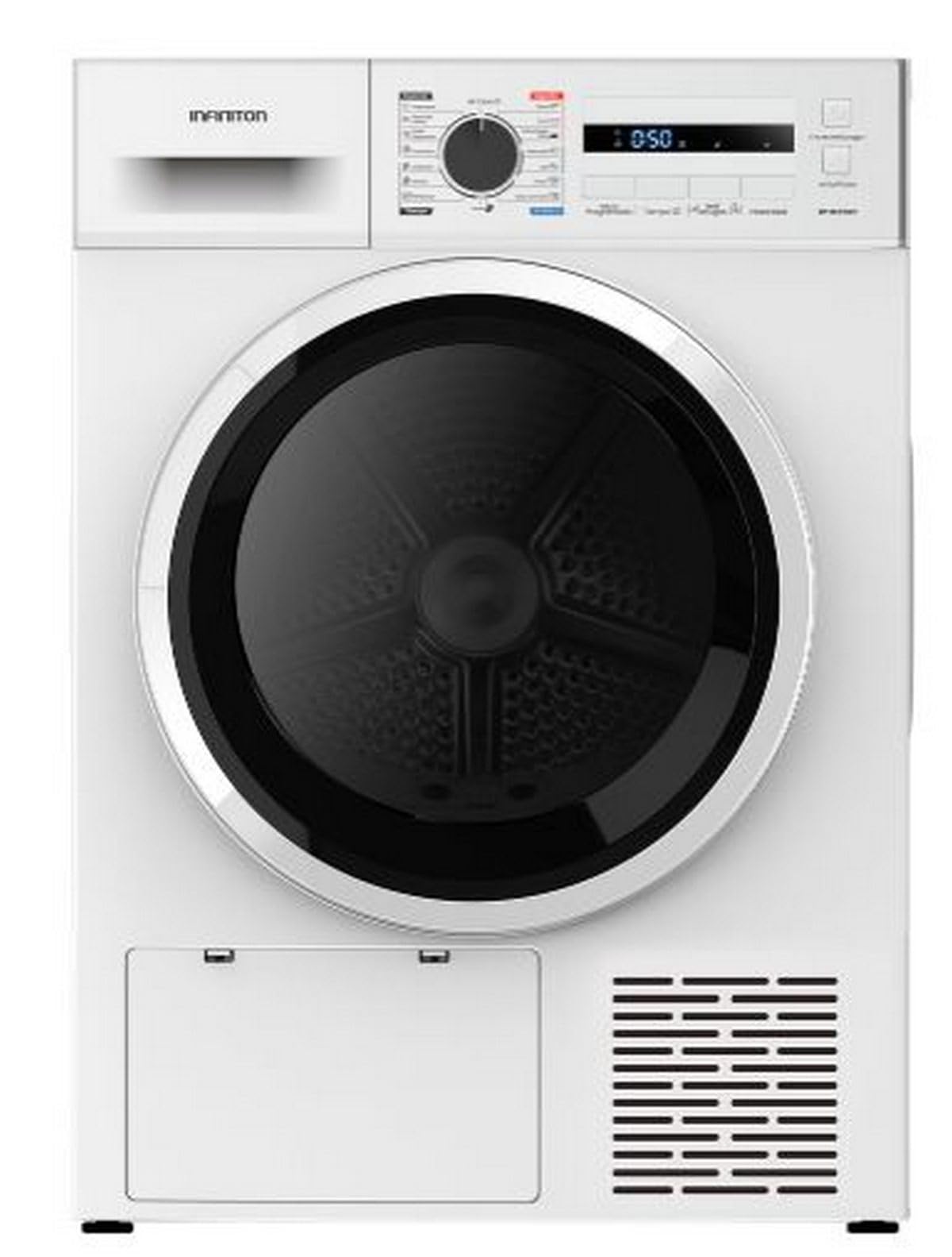 Secadora Bomba de Calor Infiniton SD-A85BB, 8 kg, 85 cm de Altura, 14 Programas, Función Antiarrugas, E, Cesto interior de acero galvanizado, Pórtico extra grande con 375mm (SD-A85BB || Blanco)