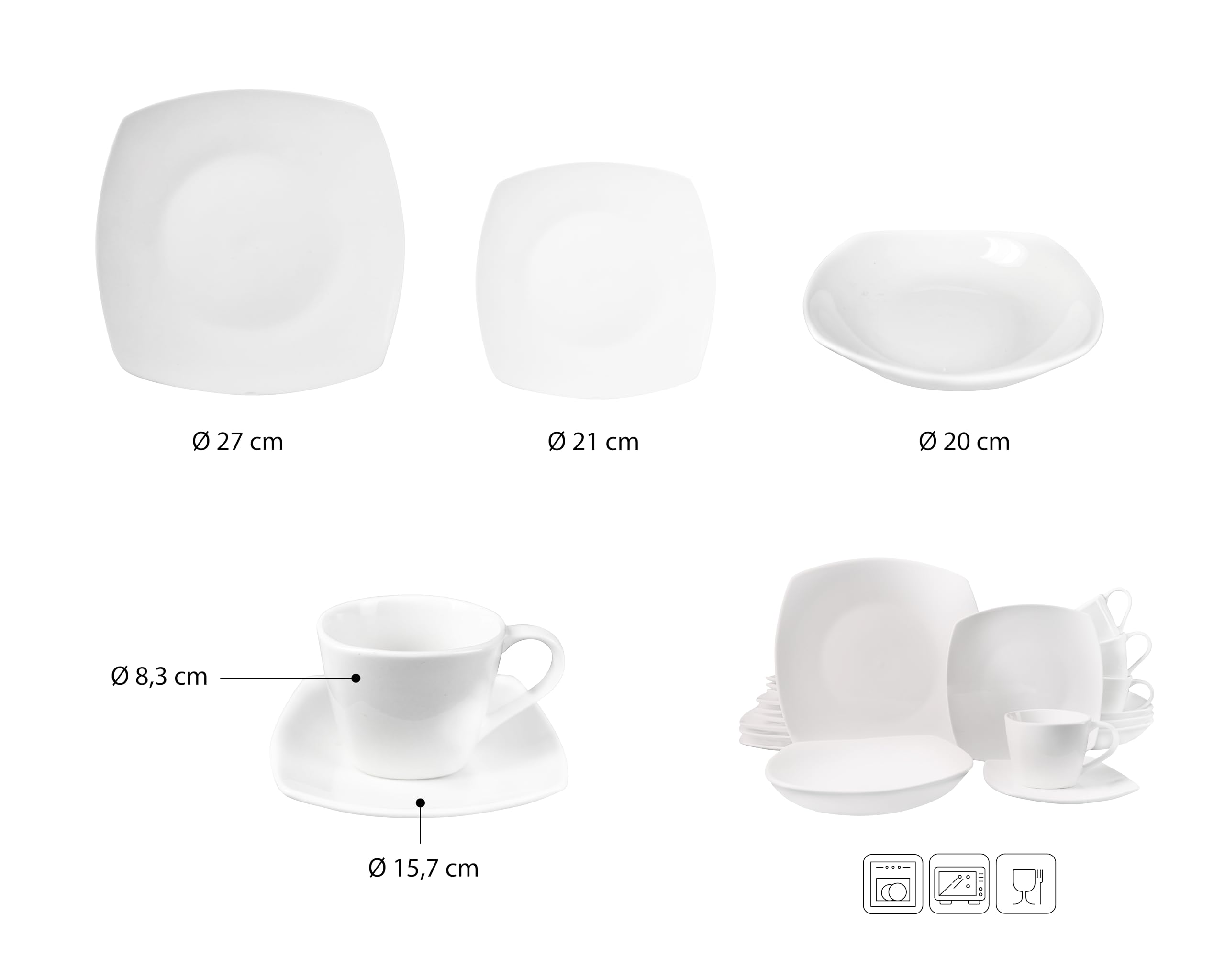 ECHTWERK 20-teiliges Kombiservice "Classic" Modern-Design, Elegantes weißes Geschirrset aus Porzellan mit 4 x Speiseteller, 4 x Beilagenteller, 4 x Suppenteller, 4 x Teetassen, 4 x Untertassen