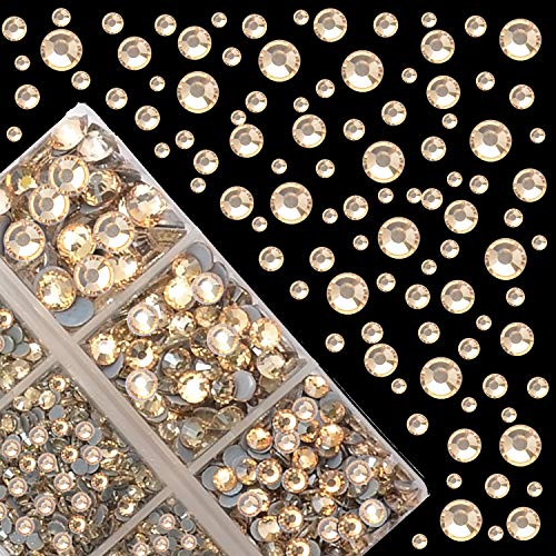 4000Pcs Mixed Size Hot Fix Round Crystals Gems Glass Stones Hotfix Flat Back Rhinestones (Light Champagne) #TOP1