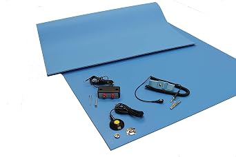 ESD Mat Kit with a Wrist Strap and Grounding Cord, Dual Bench Grounding, Three Layer Vinyl, 24" X 36" 2 Wide x 3 Long x 0.125" Thick, Blue