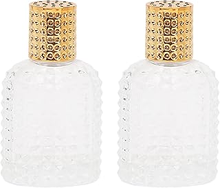 Empty Glass Spray Bottle, 2pcs Glass Perfume Atomizer Bottle Refillable Empty Clear Glass Spray Bottles for Travel 50ml Gold Fine Mist Spray Empty Perfume Bottles Perfume Dispenser
