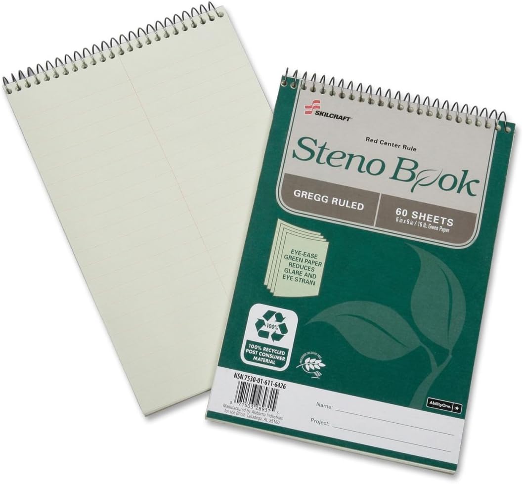 Skilcraft Gregg Ruled Recycled Steno Notebook 60 Sheet