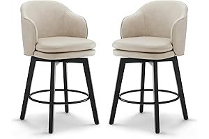 Beige PU Leather Counter Height Swivel Bar Stools with Back - Set of 2
