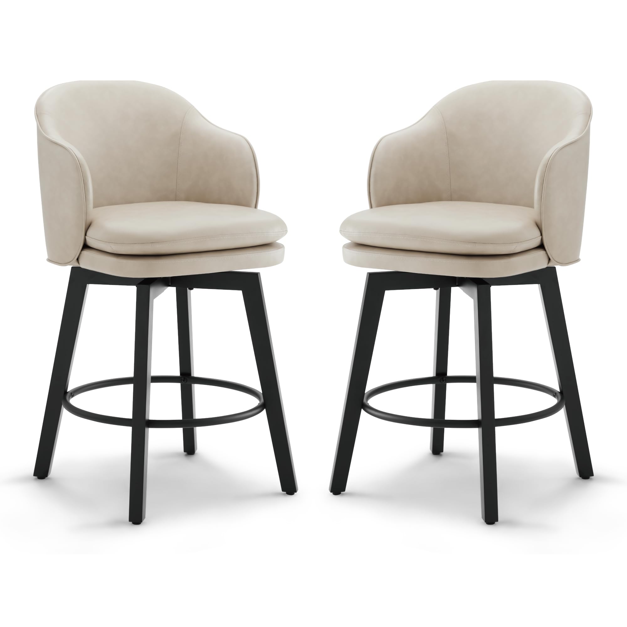 KISLOT Counter Height Barstools 26 inch Upholstered Swivel Bar Stools with Back for Kitchen Island,Set of 2,Beige PU Leather