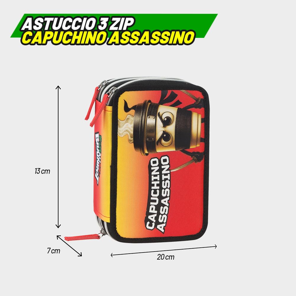 BRAINROT - Astuccio Scuola Ufficiale Brainrot, Astuccio 3 Scomparti con Forbici, Pennarelli, Matite Colorate, Penne, Temperino, Righello e Gomma, Interno Foderato, 20x13hx7 cm