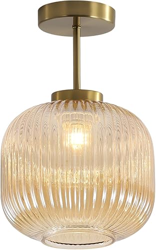 Miniatura 12 de KCO Iluminación Lámpara de Techo Semi Empotrada de Cristal Verde Vintage Oro Cepillado Lámparas de Techo de Montaje Empotrado Accesorios Globo de