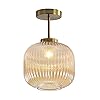 KCO Lighting Amber Glass Ceiling Lamp Mid Century Modern Ceiling Lights Gold Brass Semi Flush Mount Ceiling Light Small Bathroom Ceiling Light Fixtures