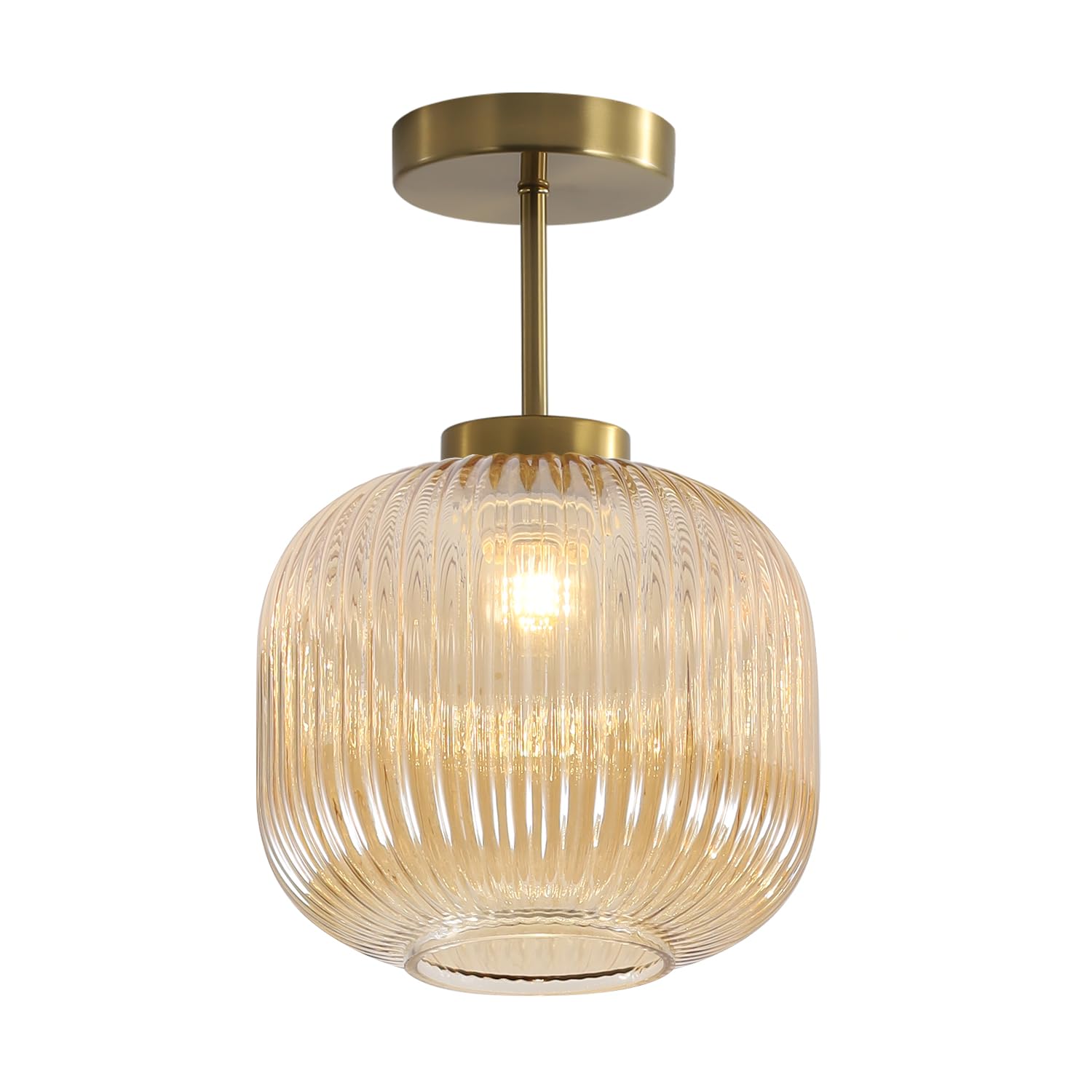 KCO Lighting Amber Glass Ceiling Lamp Mid Century Modern Ceiling Lights Gold Brass Semi Flush Mount Ceiling Light Small Bathroom Ceiling Light