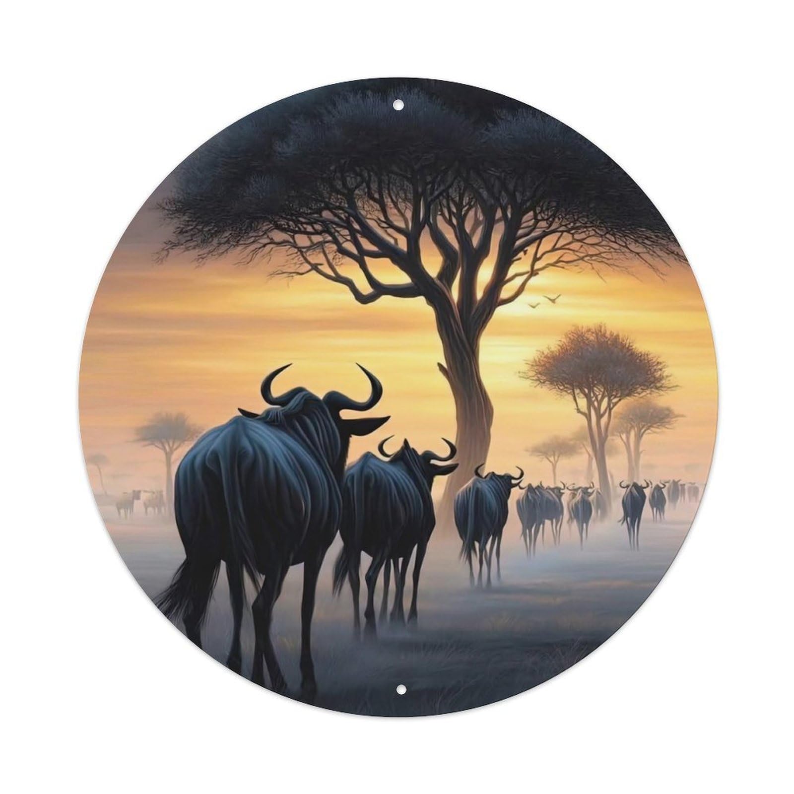 Animal Acacia Tree Golden Hour Wildlife Nature Grassland Vintage Metal Tin Sign Plaque Wall Decor for Cafe, Club Bar, Office, Garden Metal Poster 8x8Inch