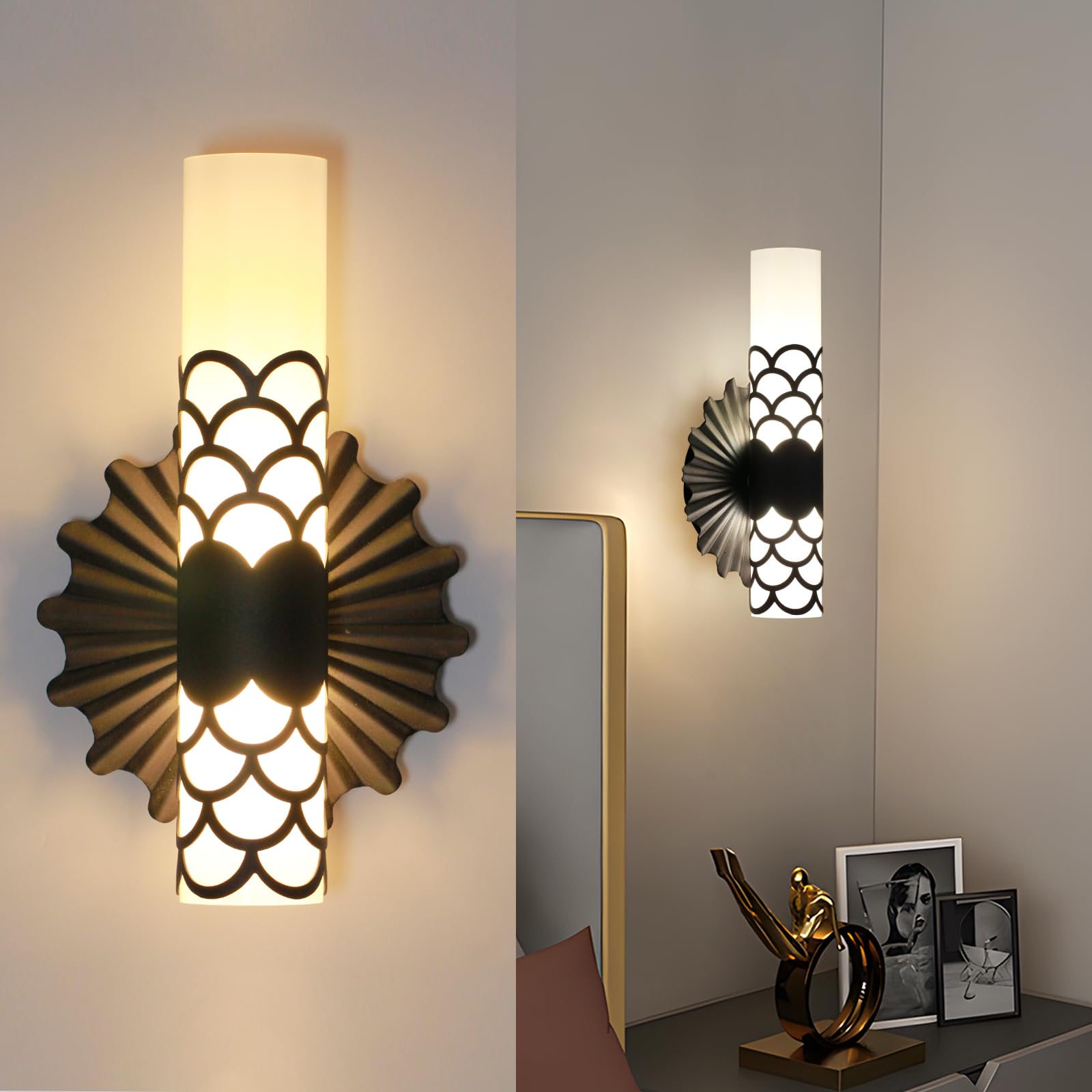 YT YATAI LIGHTINGWall Fixture, Wall Lamp LED Black Minimalist Style Double Head 12W Indoor Lamp 3- Dimming Color Light Bedside Lamp Living Room Bedroom Kitchen Hall and Corridor