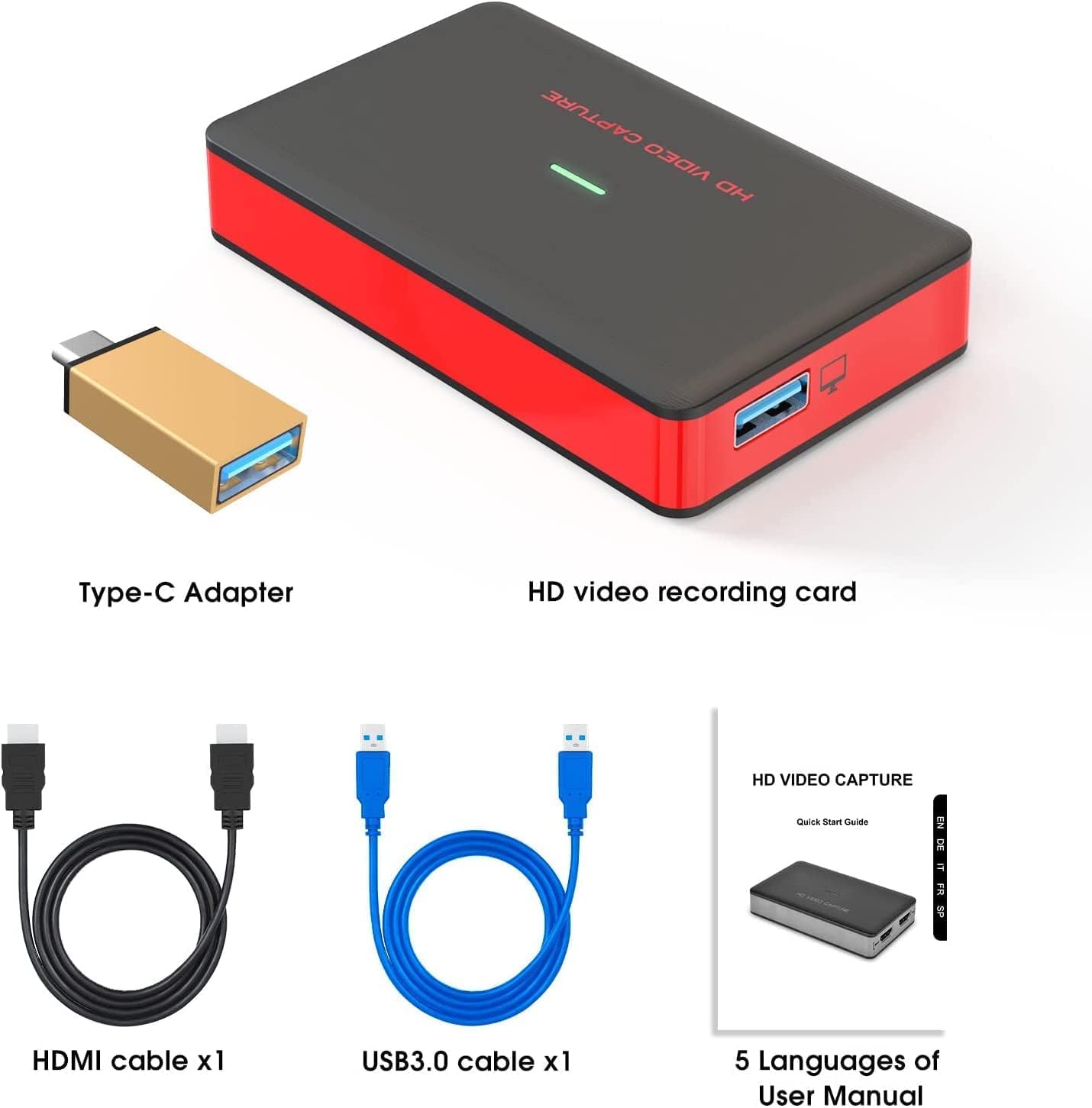 HDMI Video Capture 4K 1080P HD 60FPS, USB 3.0 Scheda di Acquisizione Video HDMI Loop-Out per Streaming Gaming OBS Compatibile con PC Switch PS5 Xbox MacBook iPad Camera