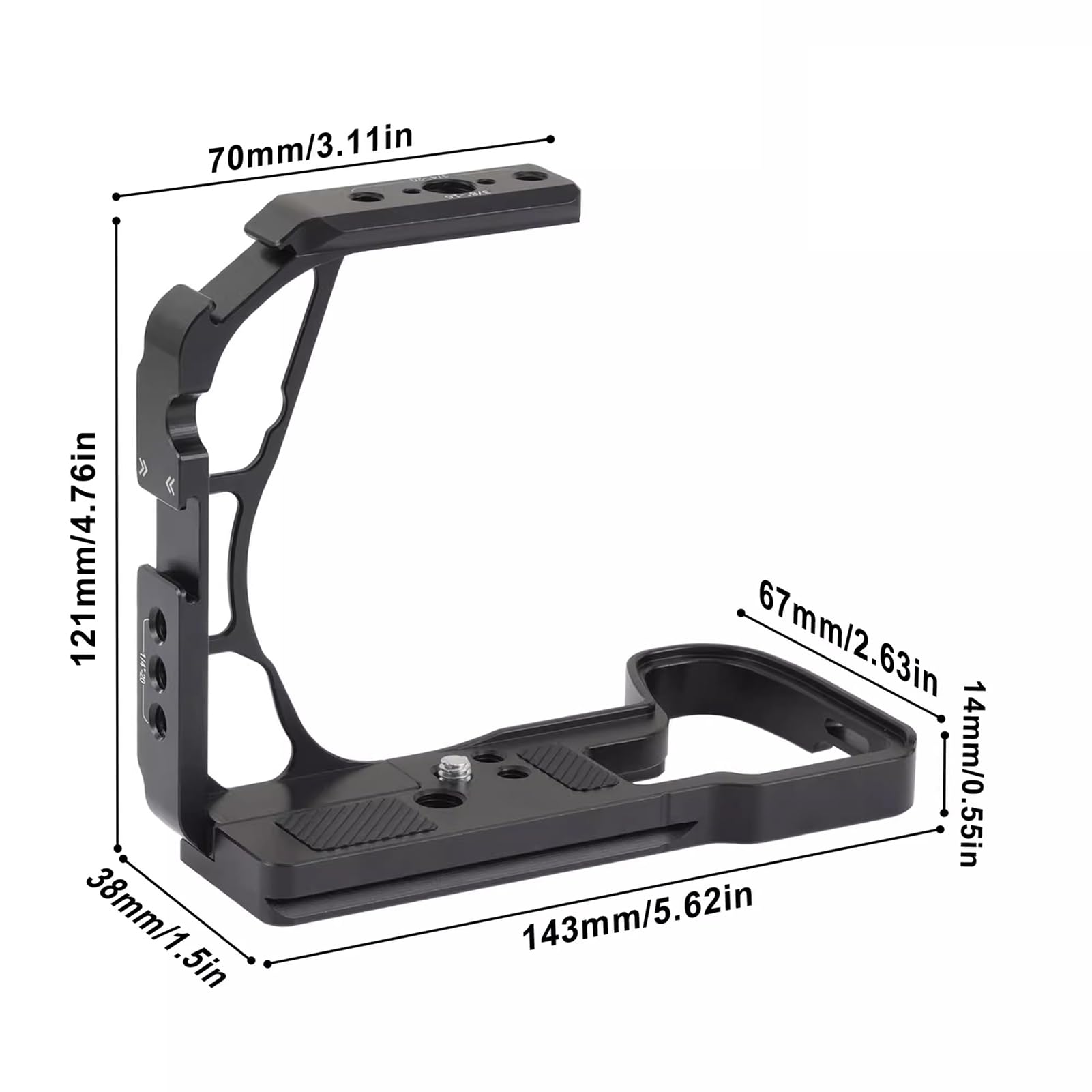 Halber Kamerakäfig für Lumix S1 II S1R II, Aluminium-Video-Rig mit Arca Swiss-Schnellwechselplatte, NATO-Schiene und Kaltschuh für Stativ-Kardanstabilisator, 1/4 3/8 Halterungen