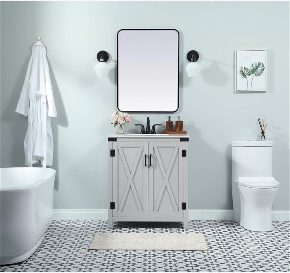 Elegant Decor Grant 30" Aluminum MDF Single Bathroom Vanity in Gray