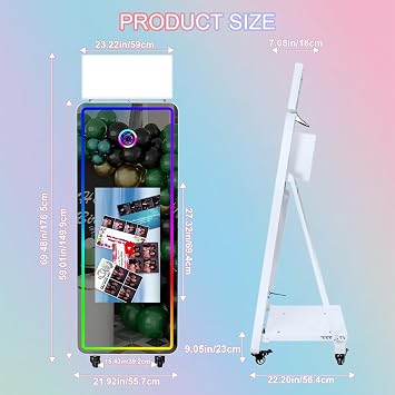 60'' Magic Mirror Photo Booth with 32'' Interactive Touch Screen, Built-in Mini PC, RGB Square Light, Flight Case for Event Rental Wedding Party (Black, Photo Booth Machine)