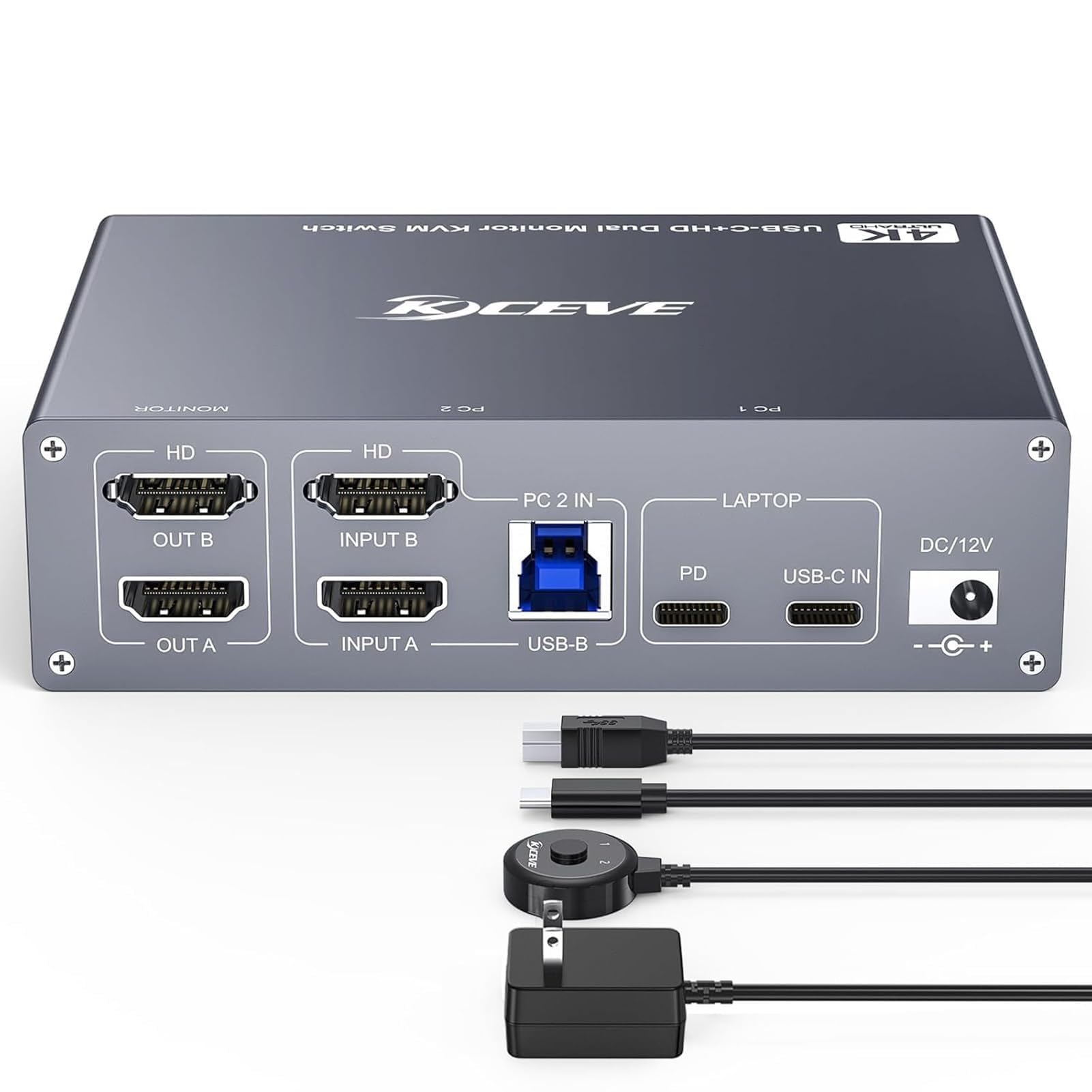 Synchronizator USB do przełącznika KVM - do 2 monitorów i 2 komputerów, podwójny monitor, 4K przy 60 Hz, stacja dokująca do przełącznika Podwójny monitor 7 w 1