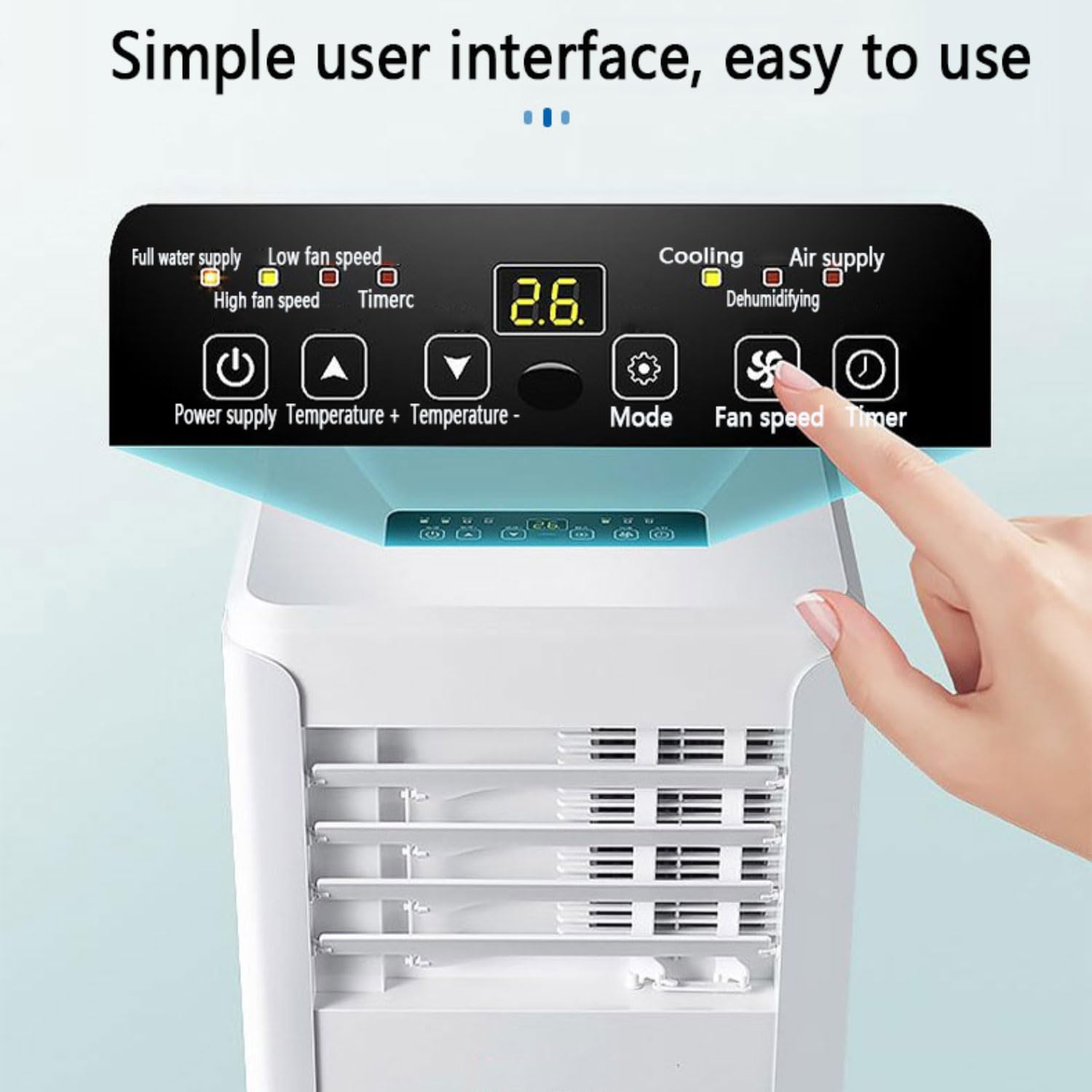 Condizionatore d'aria portatile con modalità raffreddamento, deumidificatore e ventilatore, raffredda stanze fino a 350 mq, telecomando, timer 24h, facile installazione