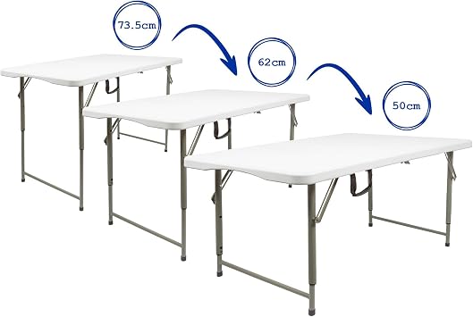 Harbour Housewares Rectangle Folding Trestle Table - 120cm (4ft) - White - Height Adjustable Outdoor Folding Table for Picnic, BBQ, Garden, Camping, Wedding
