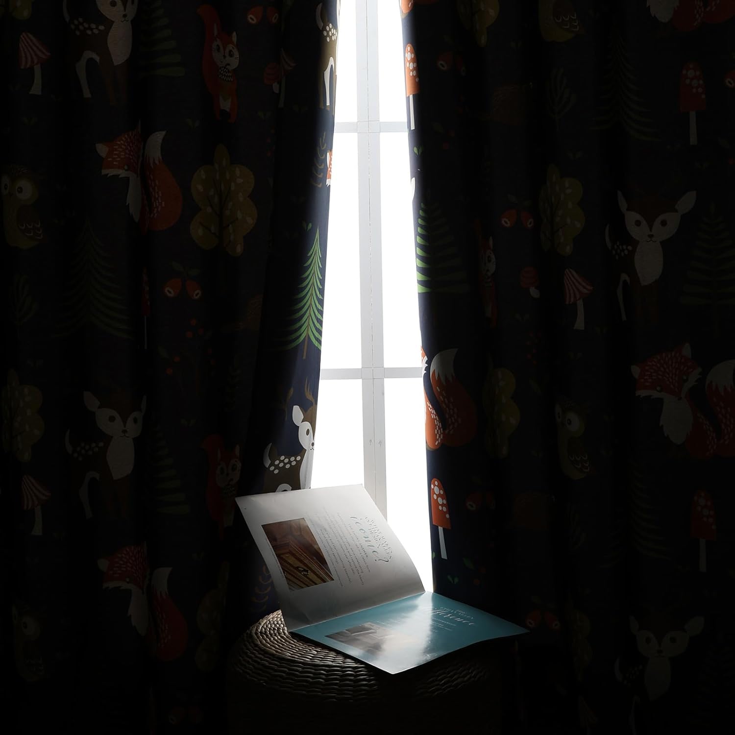 L.Z.E Kids Blackout Curtains for Bedroom Nursery, 85% Room Darkening Black out Thermal Insulated Drapes for Boys Girls Room, Navy Blue Forest Animal Print Design Grommet Top 2 Panels Set, 52 x 84 Inch