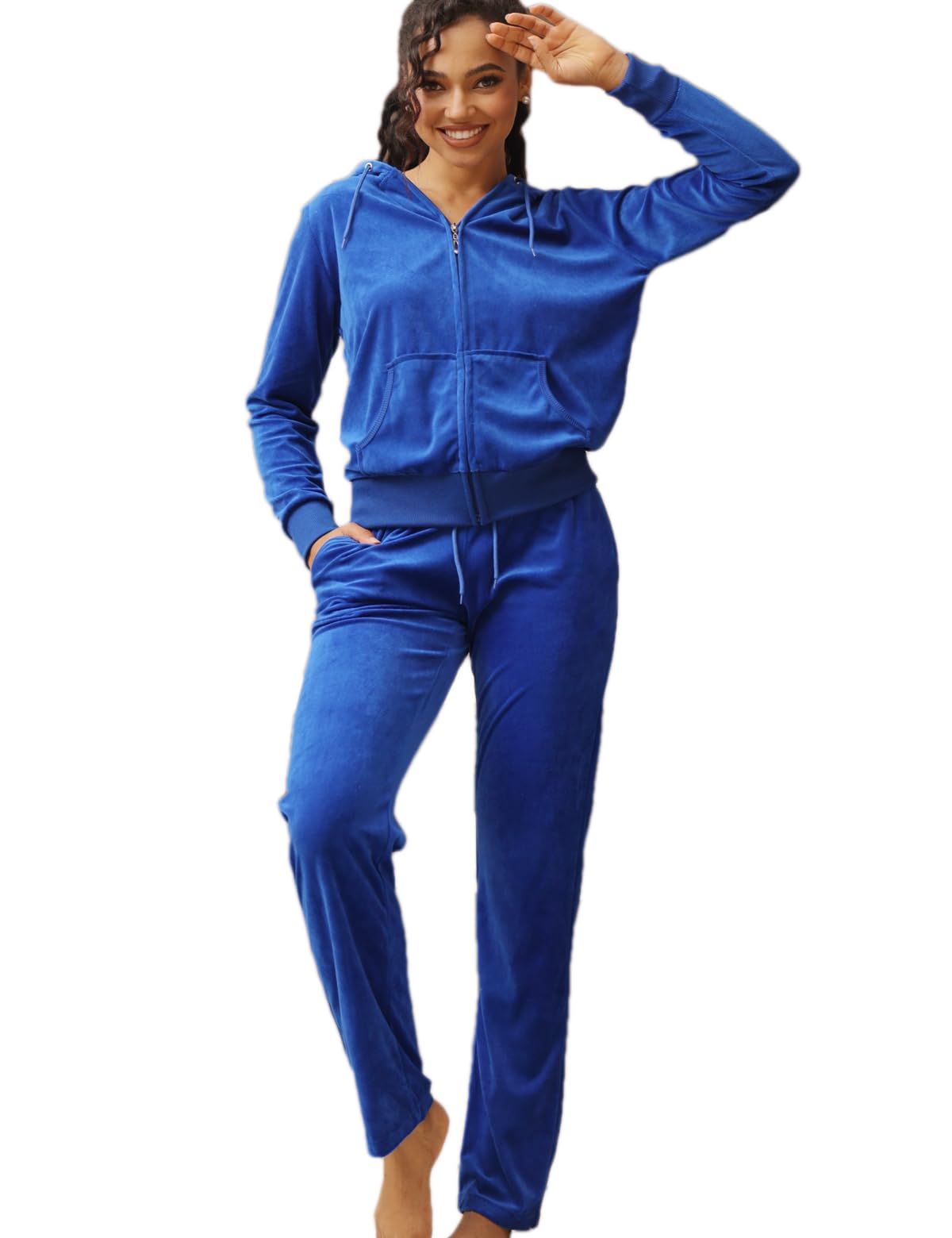 Yasumond Conjunto deportivo de terciopelo para mujer, 2 piezas, manga larga, cremallera, capucha, sudadera de terciopelo y pantalones deportivos