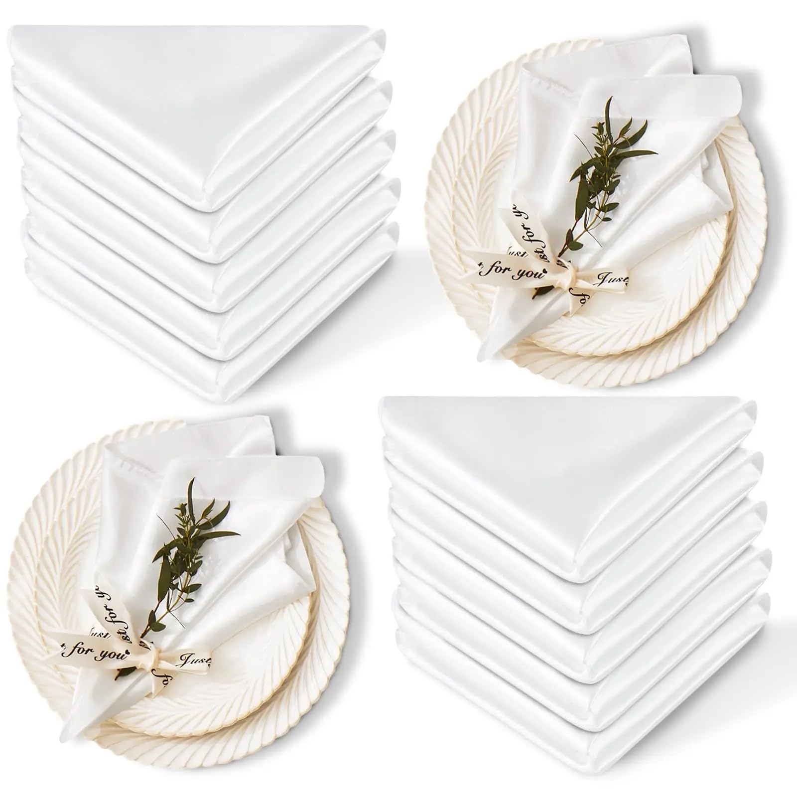 Table Napkins 24Pcs 30x30cm Satin Napkin Square Dinner Napkins Weddings Party Soft Table For Romantic Decoration(24Pcs White)