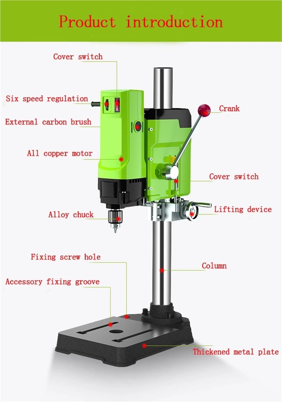 Taladro de banco, minitaladro de columna, Taladro de grado industrial, fresadora, microtaladro de banco, taladro de banco Para bricolaje con joyería de metal y madera(1050W)