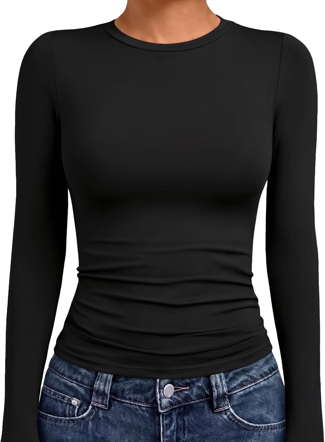 AUTOMET Womens Crew Neck Long Sleeve Shirts Compression Underscrubs Tops