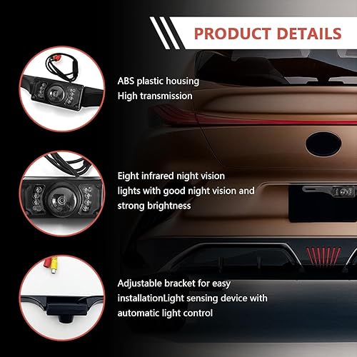 Miniatura 4 de Kewucn Cámara de respaldo para automóvil, cámara de estacionamiento de visión nocturna de gran angular con 7 LED infrarrojos, cámara de respaldo