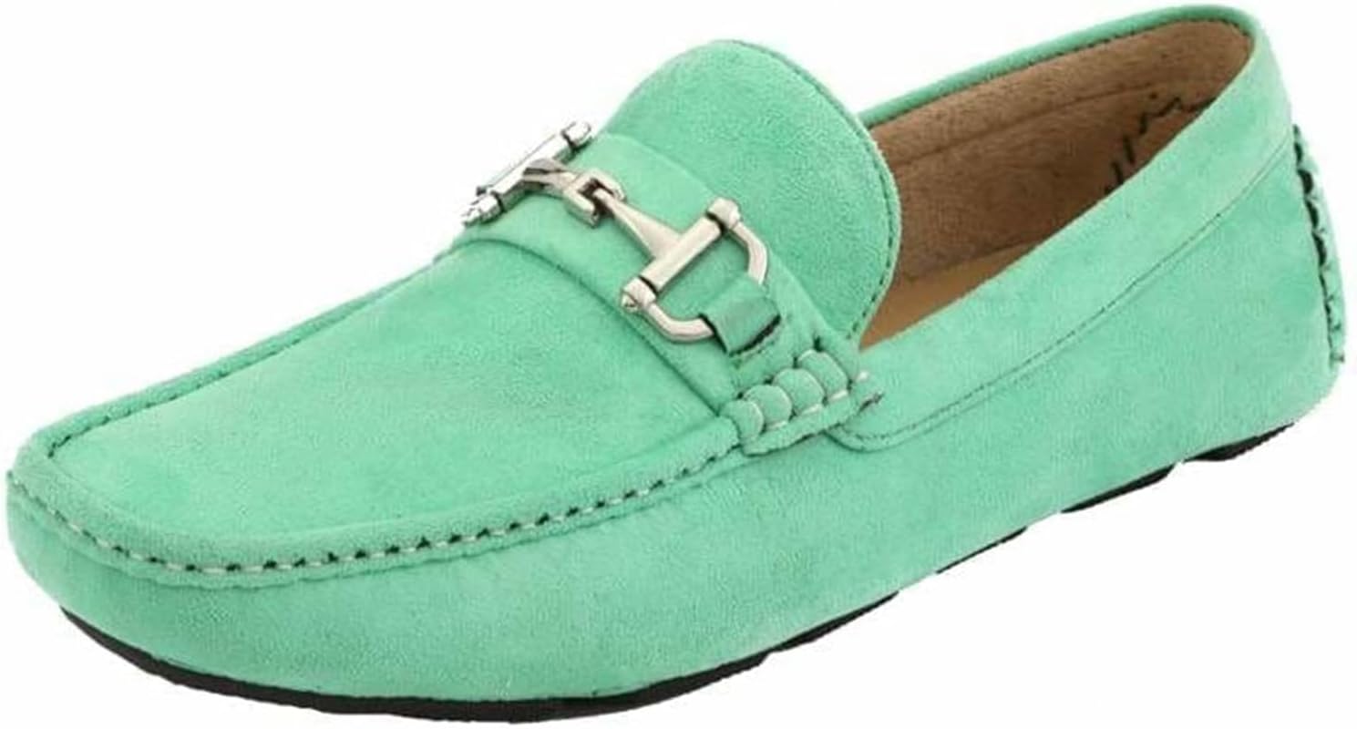 Amali Walken Men's Casual Slip-On Loafers, Driving Moccasin Shoes for Men with Silver Buckle, Available in Plush Microfiber and PU Leather