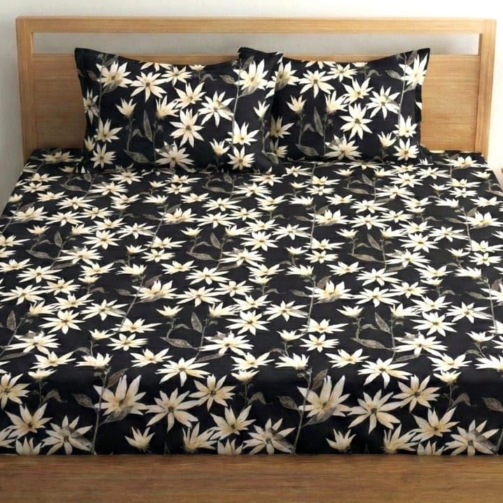 Geeta Homes Glace Cotton Fitted 1 Bedsheet King Size (72"x78") | All Around Elastic | Cotton Feel | 2 Pillow Covers (17"x27") | Fits Up to 8" Mattress | 220 TC | Printed Double Bed Sheet B301