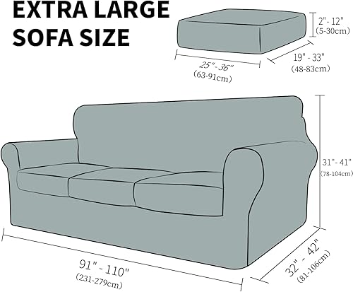 Miniatura 6 de YEMYHOM  Juego de 4 fundas a cuadros para sofá de 3 cojines extragrandes, gruesas y elásticas, protegen de perros y mascotas, para muebles (gris