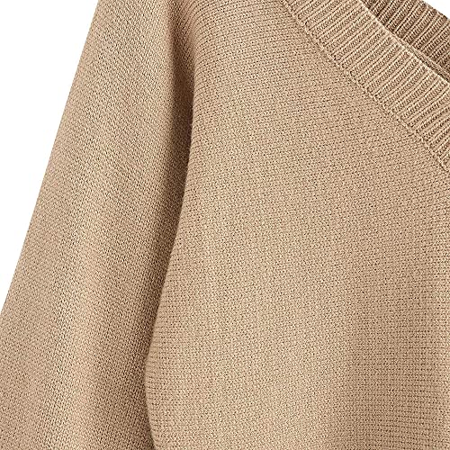 Image of ZAFUL Women's Cropped Sweater V-Neck Long Sleeve Pullover Jumper Knit Top | Crop Length, Ribbed Knit, Double V design, White sweater, Raglan sleeves, lantern sleeve, Fall & Winter, Loose fit, Oversized