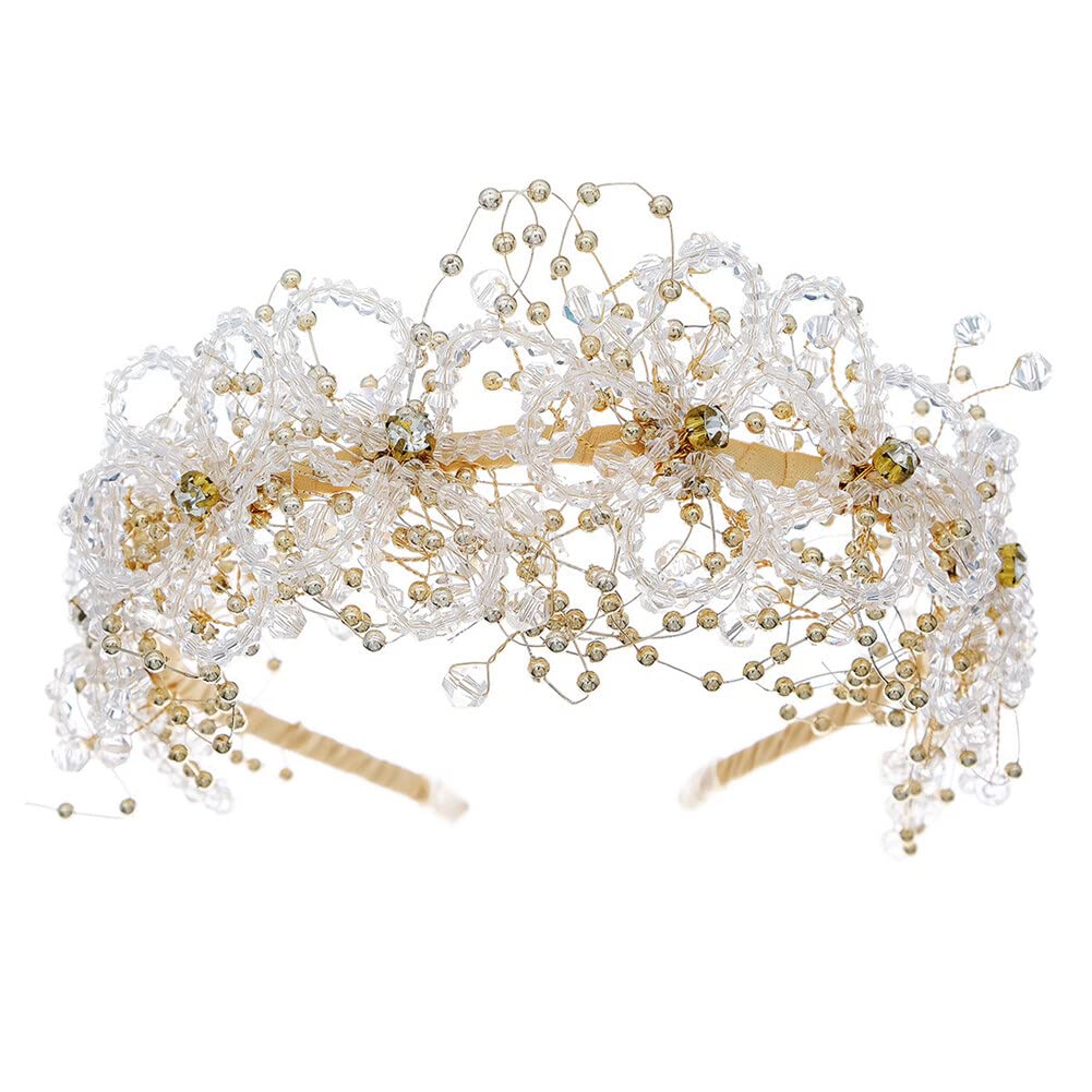 BYNYXI Diadema de novia para el pelo, corona de novia vintage con perlas para mujer, gótica, cristal, reina, novia, tiara de cristal para bodas, damas de honor, baile de graduación