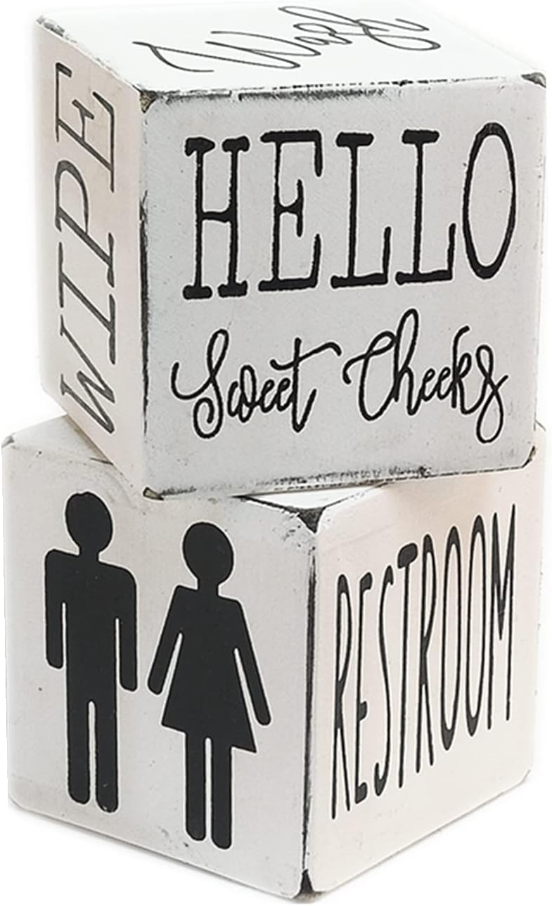 Lavender Inspired Set of 2 Farmhouse Bathroom Signs - Hello Sweet Cheeks - Half Bath Decor - Housewarming Gifts